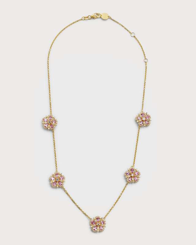 Jasmine Bloom 5-Station Small Pink Sapphire and White Diamond Necklace